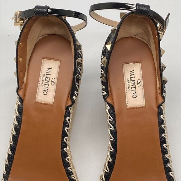 Valentino Garavani Double Rockstud Grainy Calfskin Wedges 105MM size 40 - Picture 9 of 14